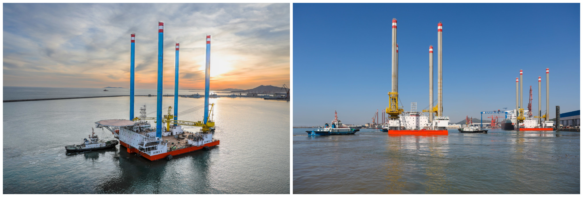 渤船重工建造的華科1號(hào)、2號(hào)自升助航式作業(yè)平臺(tái)命名交工